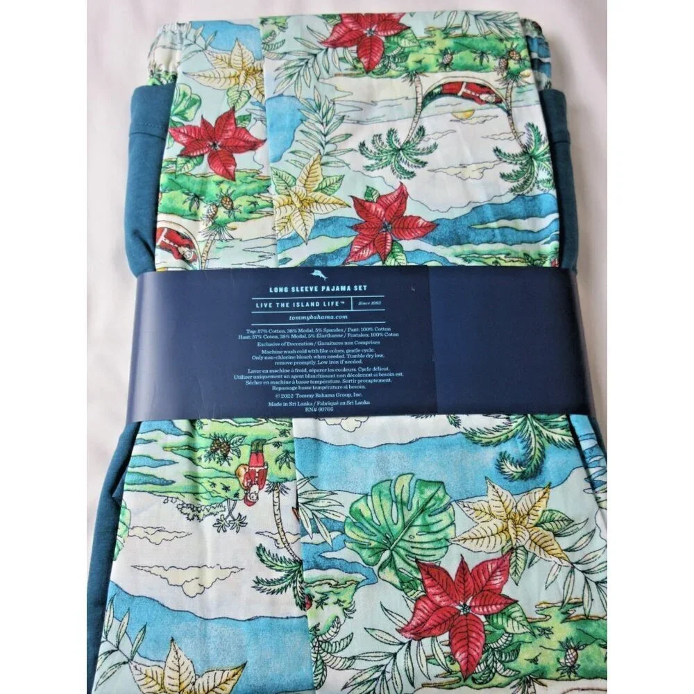 Tommy Bahama Men's Long Sleeve Island Life 2 Piece PJ set Tropical Green Holiday